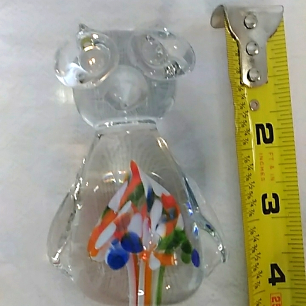 Beautiful MCM glass owl multicolored paperweight. No chips or cracks.